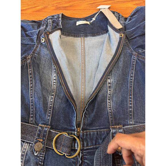ULLA JOHNSON Cori Dress Dark Wash denim long puff sleeve romper size 4 - Picture 11 of 15